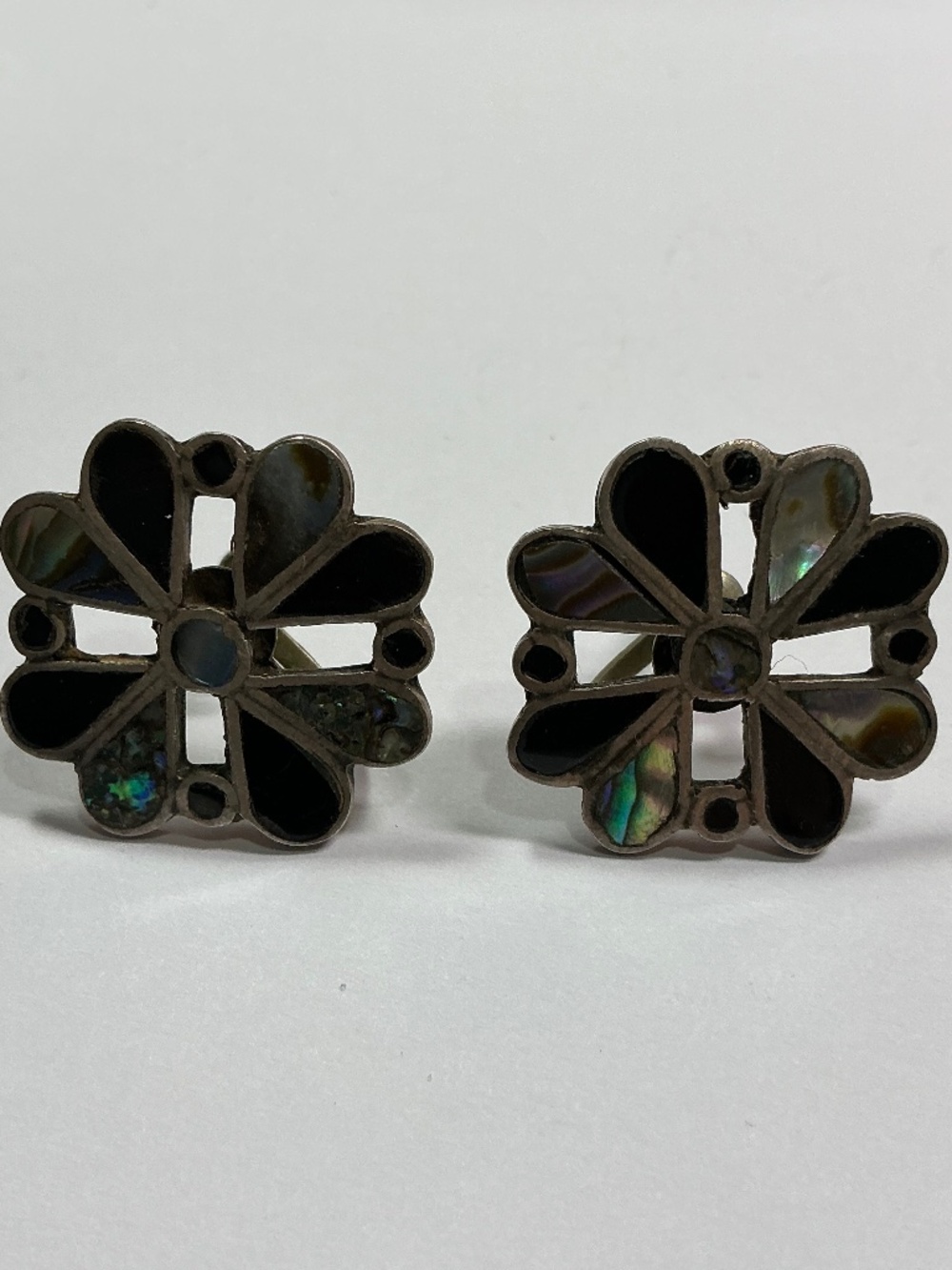 Vintage Sterling Silver TAXCO Los Ballesteros Abalone Inlay Screw Back Earrings - Picture 6 of 6